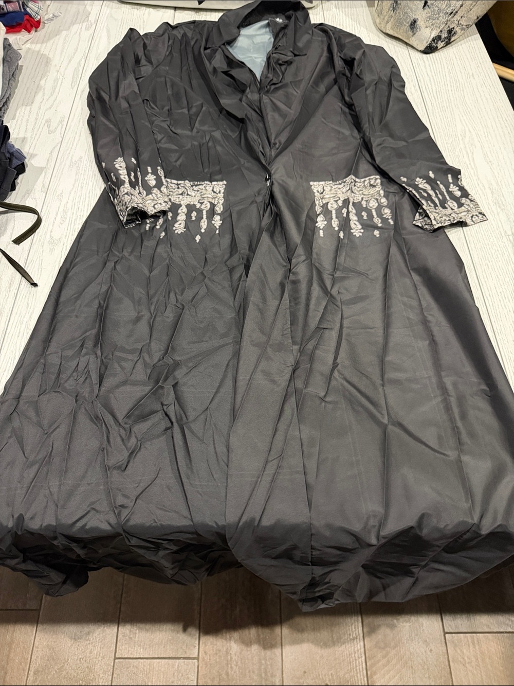 Black Embroidered Long Coat Jacket - Women